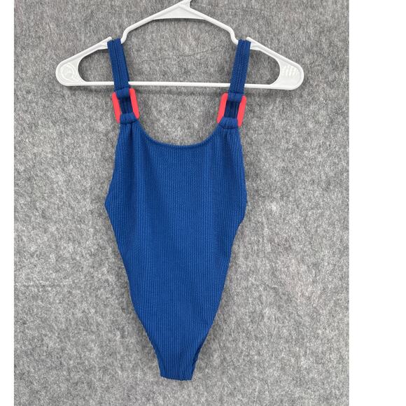 Aerie Swimwear NWT Ribbed Rib Back Cut Blue One Piece Swimsuit Small NEW - Picture 3 of 9